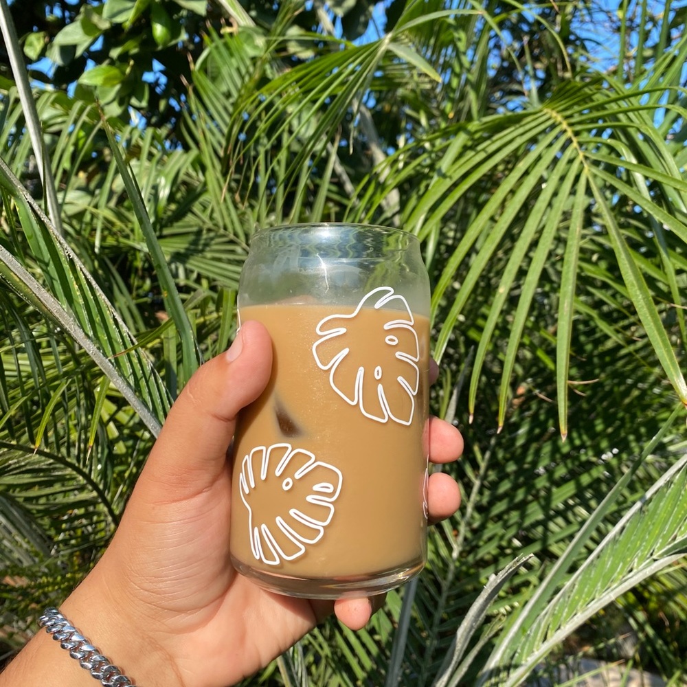 Monstera Leaf Beer Can Shaped Glass Cup